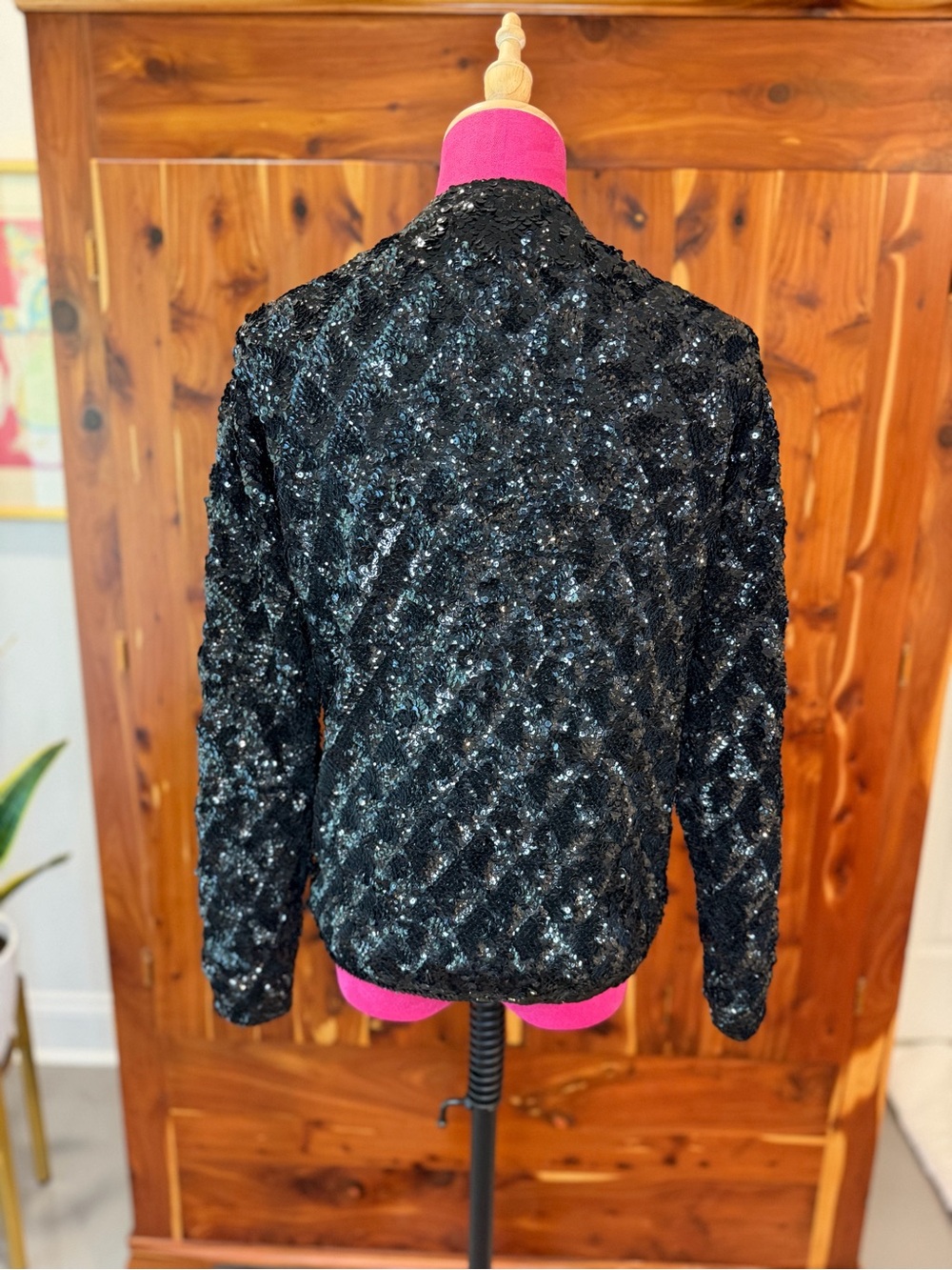 Vintage 60-70s Sparkle Heavy Sequin Black Wool Cardigan Size 42  Fits like Small - Picture 4 of 16